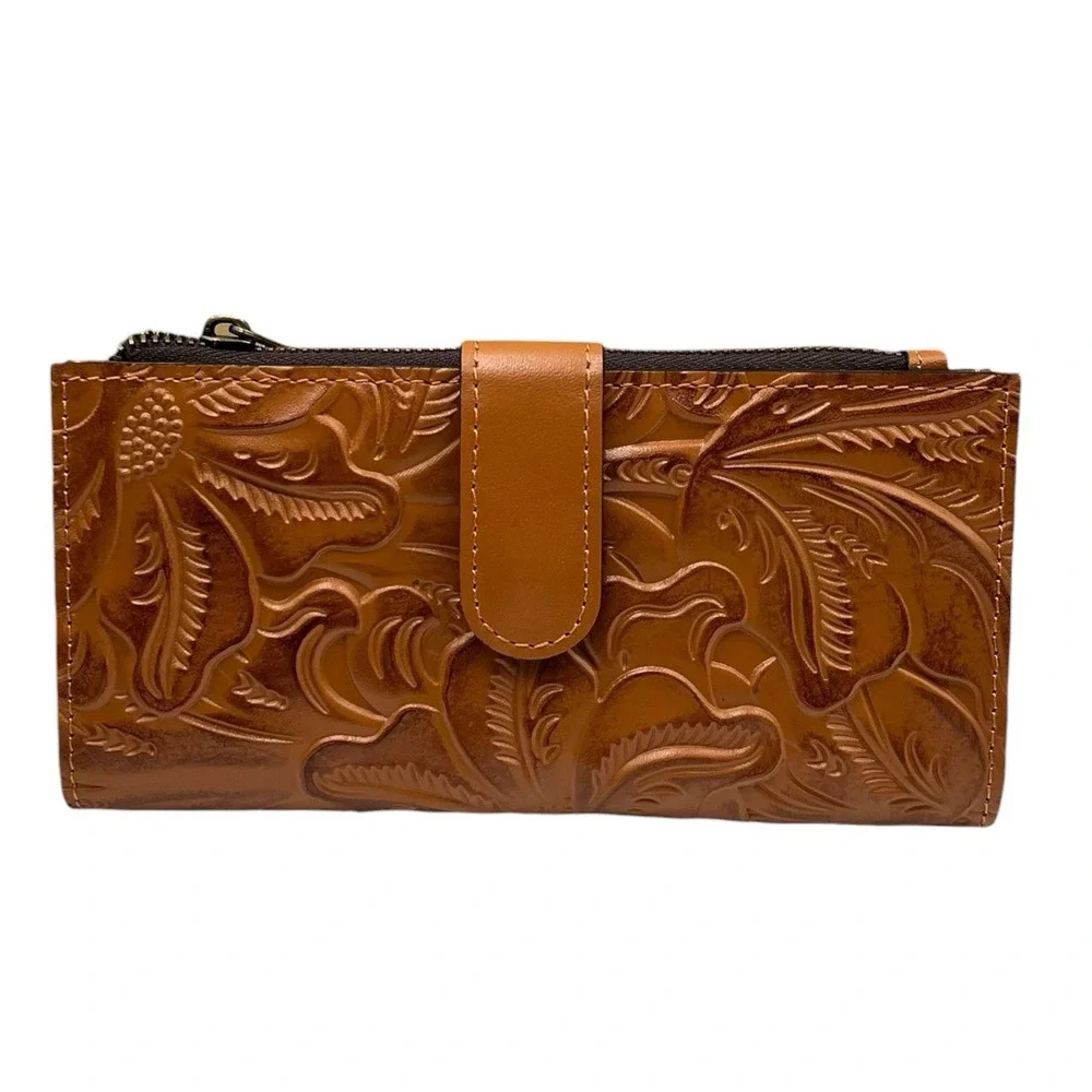 Patricia Nash Womens Nazari Tooled Leather Bifold Wallet Cognac Tan Brown RFDI